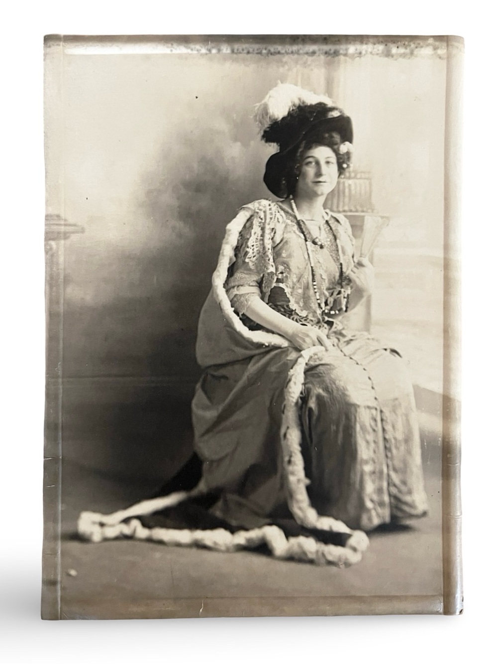 Antique c1910 Edwardian Woman Portrait Feather Hat Embossed Photo
